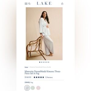 LAKE Maternity DreamModal Kimono Pajama Set in Gray